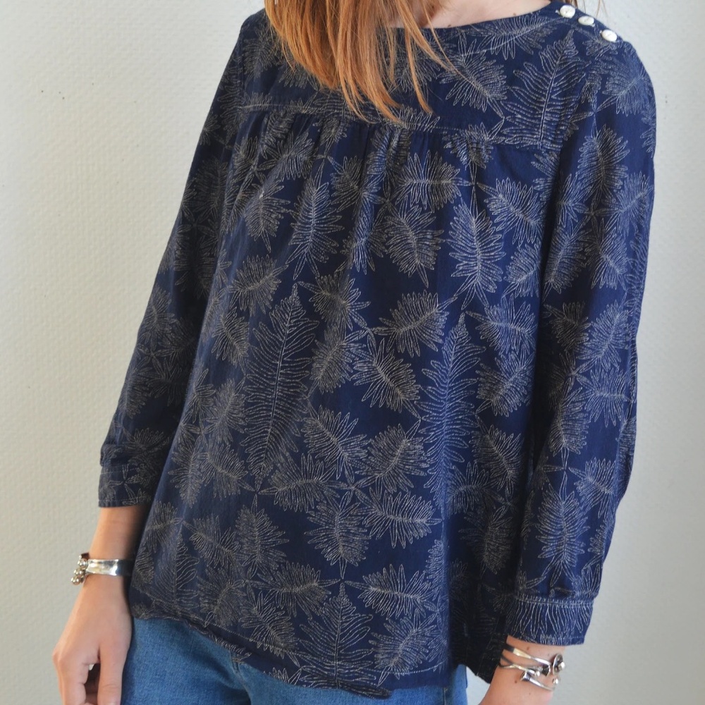 A.P.C. | Navy Blue Leaf Print Women's Top